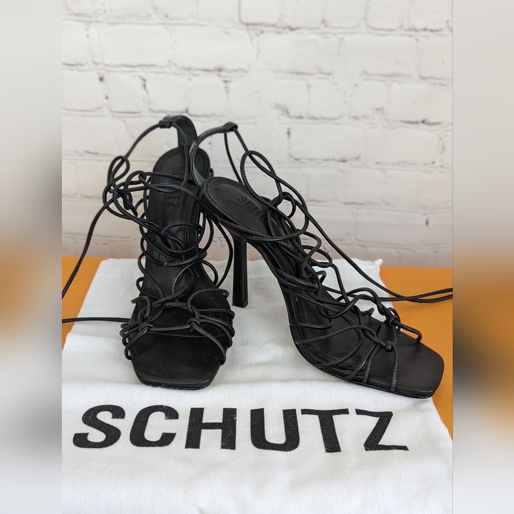 Never been worn Schultz strappy leather sandal heels